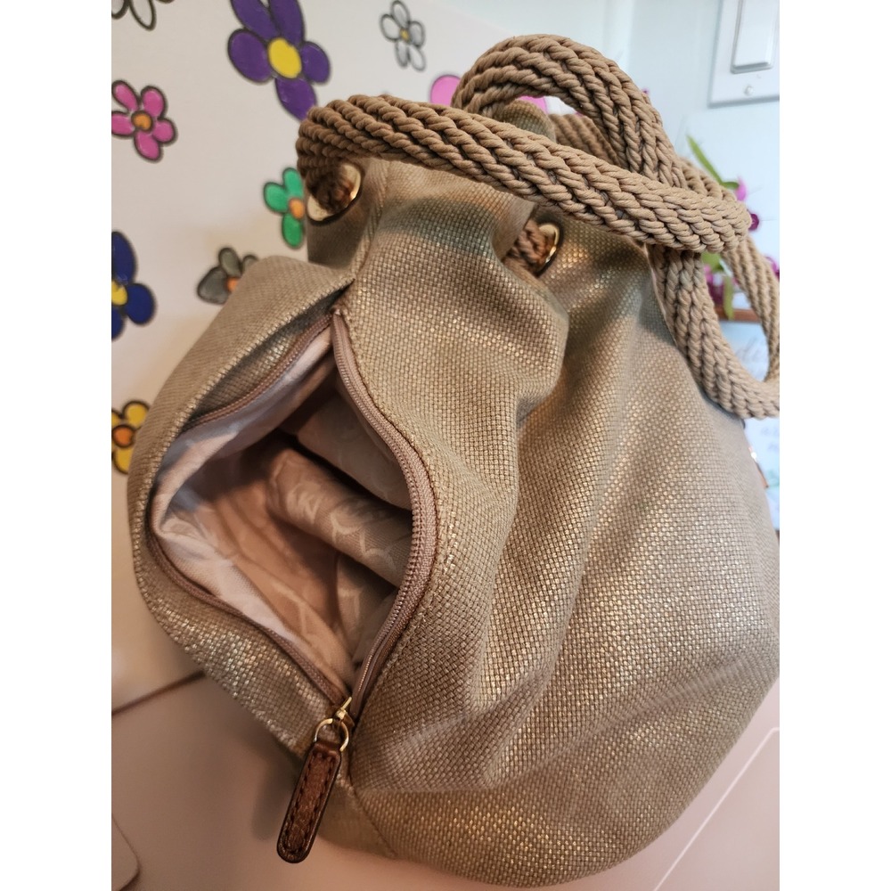 Michael Kors Marina Large Drawstring Tote Metallic Gold Rope Handle Hobo MK - Picture 3 of 16
